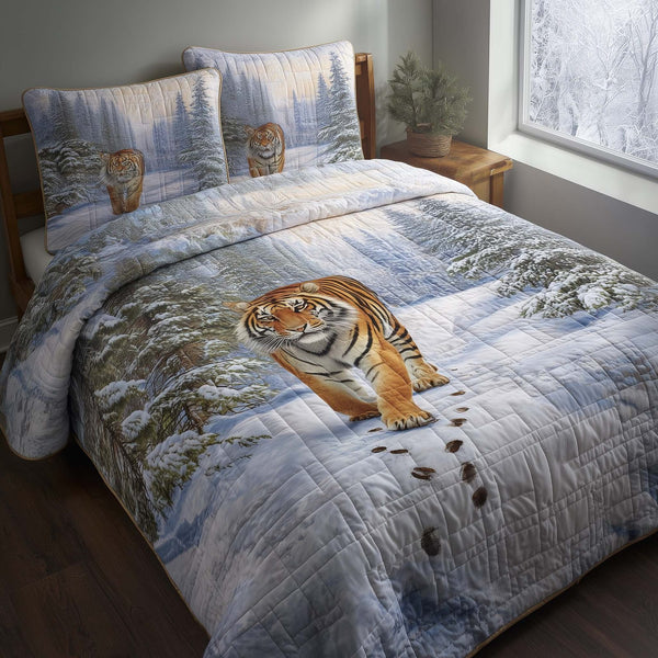 Majestic Tiger quilted 3-piece bedding set on a made bed with two matching pillow shams