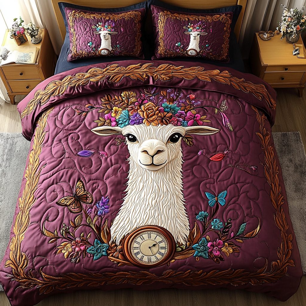 Majestic Trails quilted 3-piece bedding set on a made bed with two matching pillow shams