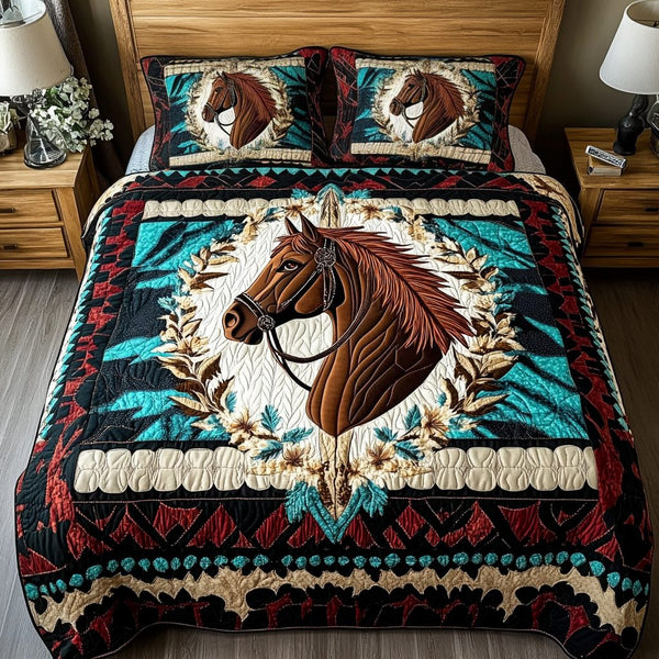 Majestic Trails quilted 3-piece bedding set on a made bed with two matching pillow shams