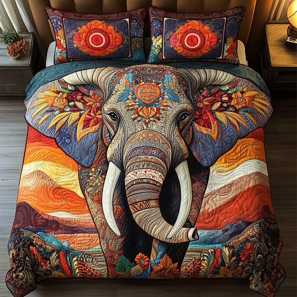 Majestic Trunk quilted 3-piece bedding set on a made bed with two matching pillow shams