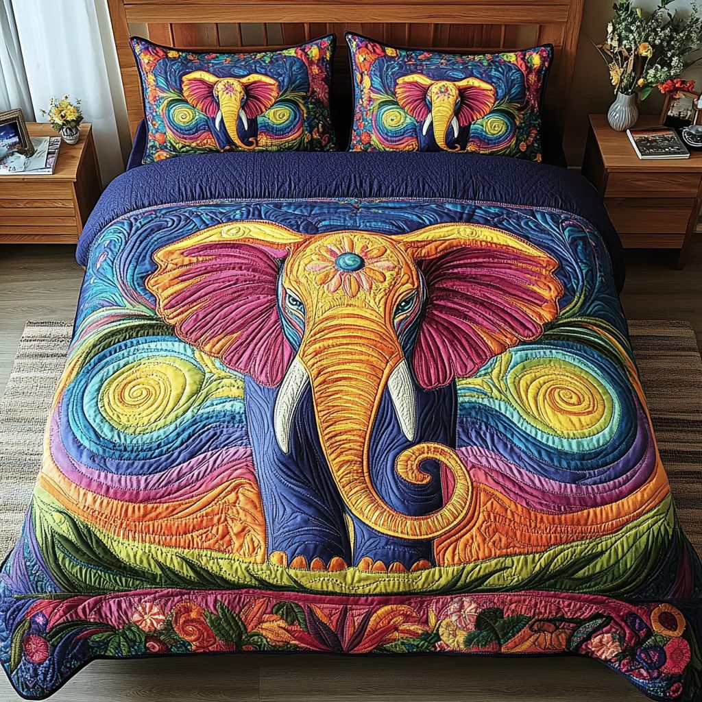 Majestic Tusk quilted 3-piece bedding set on a made bed with two matching pillow shams