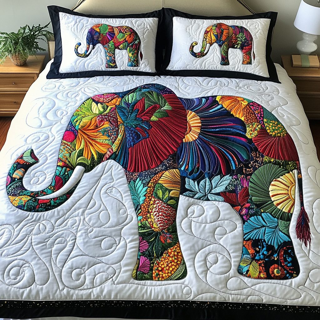 Majestic Tusk quilted 3-piece bedding set on a made bed with two matching pillow shams