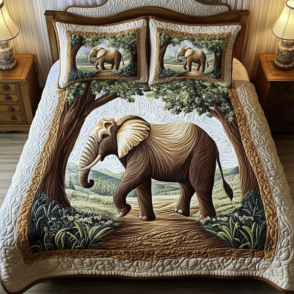 Majestic Tusk quilted 3-piece bedding set on a made bed with two matching pillow shams