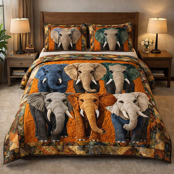 Majestic Tusker quilted 3-piece bedding set on a made bed with two matching pillow shams