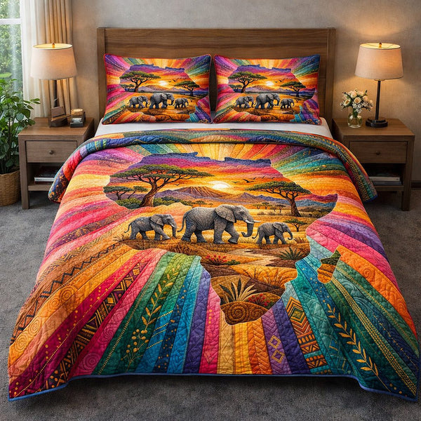 Majestic Tusker quilted 3-piece bedding set on a made bed with two matching pillow shams