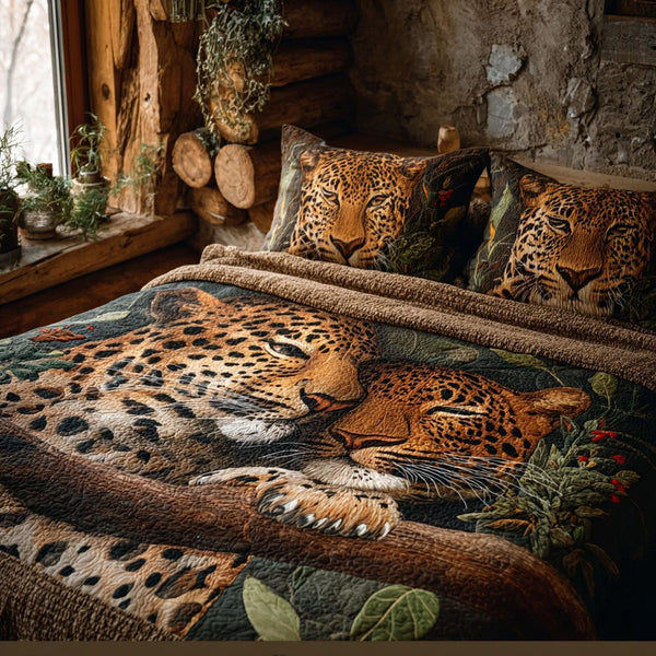 Majestic Union quilted 3-piece bedding set on a made bed in a warmly lit bedroom