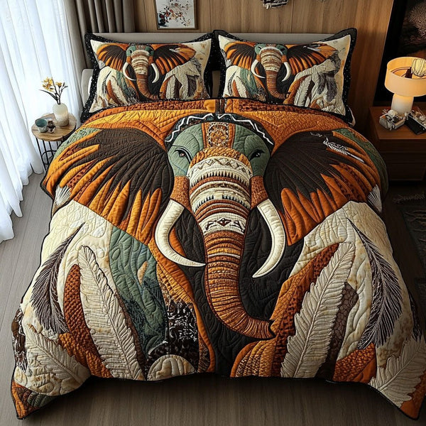 Majestic Wanderer quilted 3-piece bedding set on a made bed with two matching pillow shams