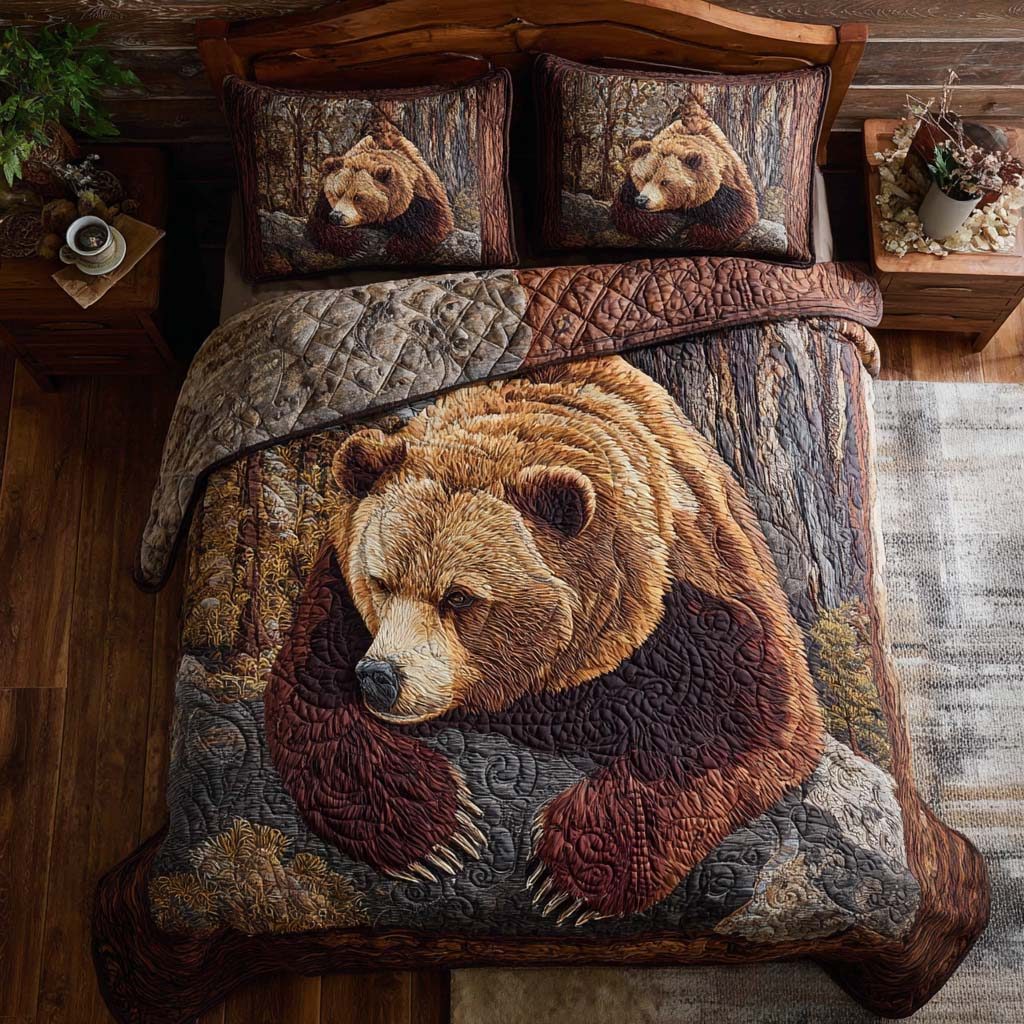 Majestic Watch quilted 3-piece bedding set on a made bed with two matching pillow shams