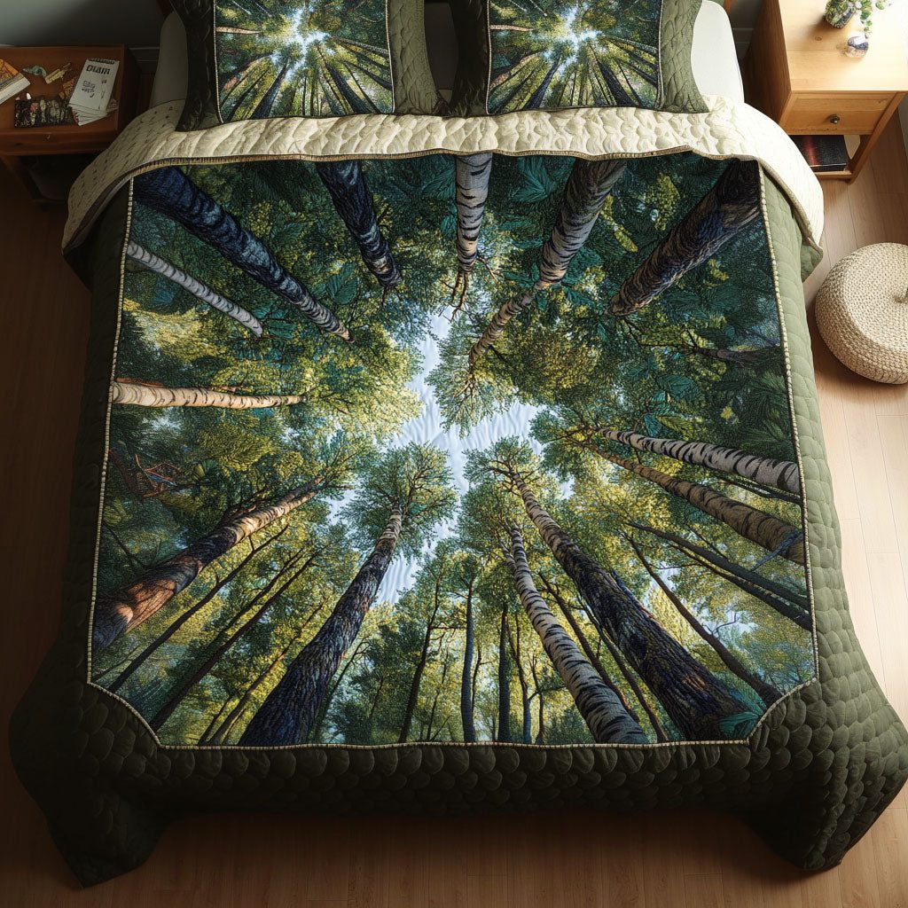Majestic Wilderness quilted 3-piece bedding set on a made bed with two matching pillow shams
