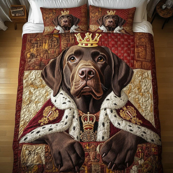 Majesty Labrador quilted 3-piece bedding set on a made bed with two matching pillow shams
