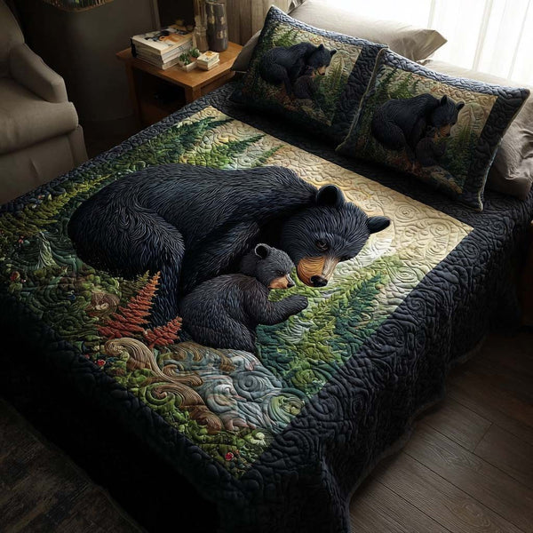 Mama Warmth quilted 3-piece bedding set on a made bed with two matching pillow shams