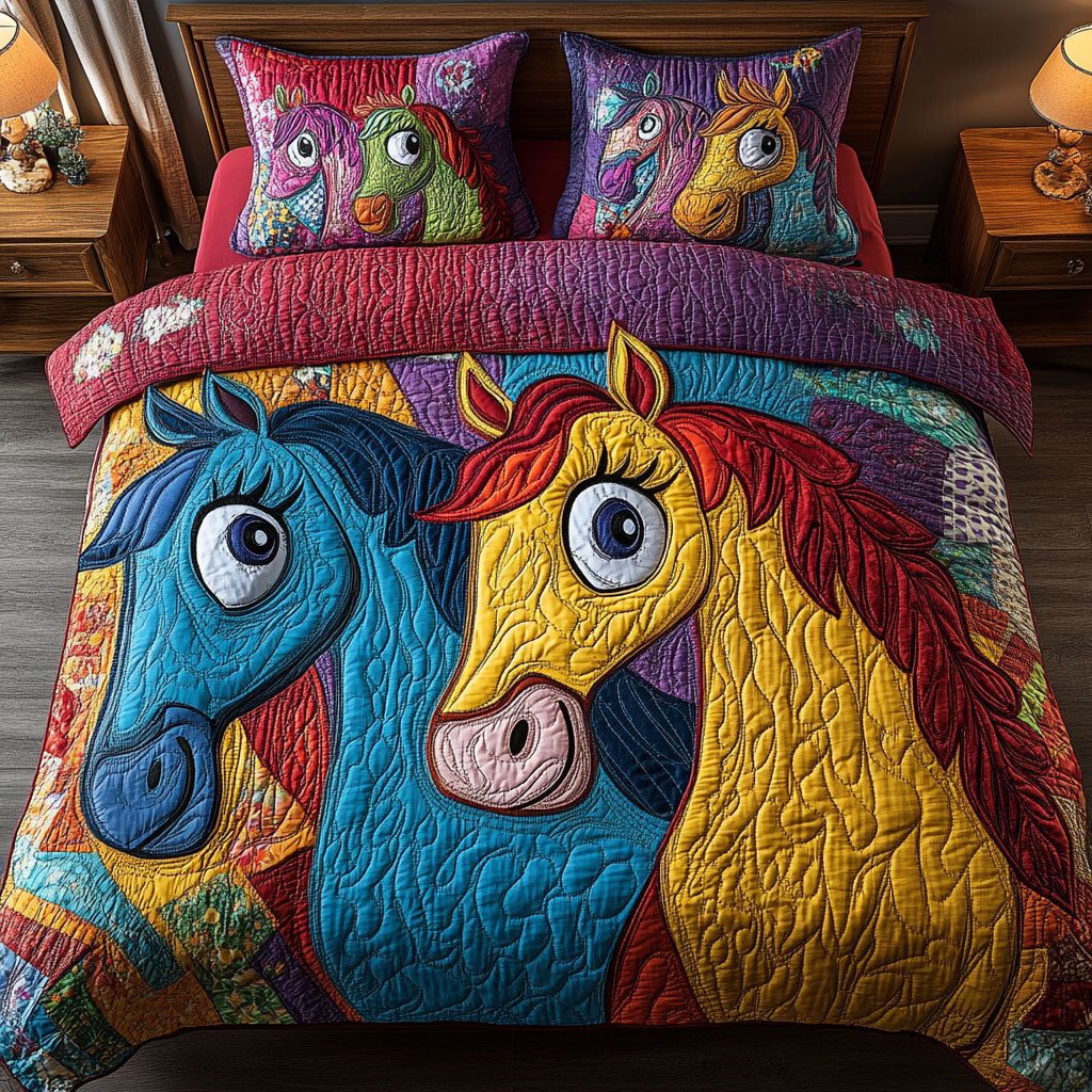 Mane Attraction quilted 3-piece bedding set on a made bed with two matching pillow shams
