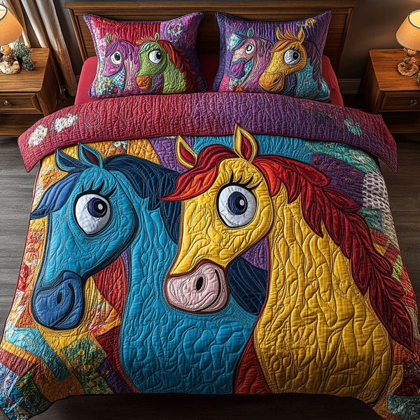 Mane Attraction quilted 3-piece bedding set on a made bed with two matching pillow shams