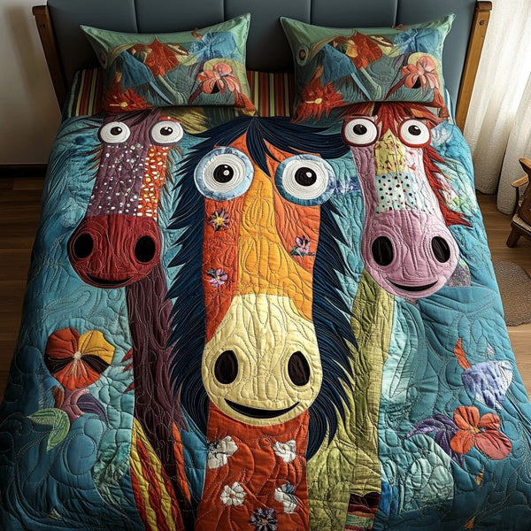 Mane Magic quilted 3-piece bedding set on a made bed with two matching pillow shams