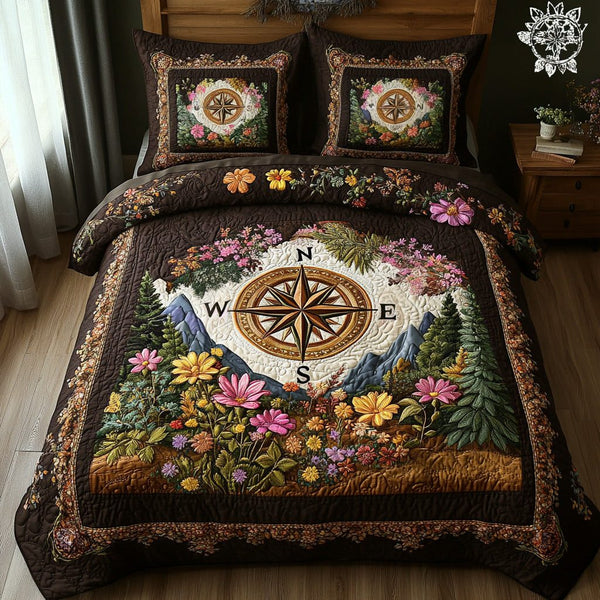 Map Whisper quilted 3-piece bedding set on a made bed with two matching pillow shams