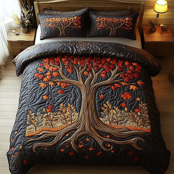 Maple Glory quilted 3-piece bedding set on a made bed with two matching pillow shams