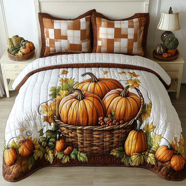 Maple Grove Rest quilted 3-piece bedding set on a made bed with two matching pillow shams