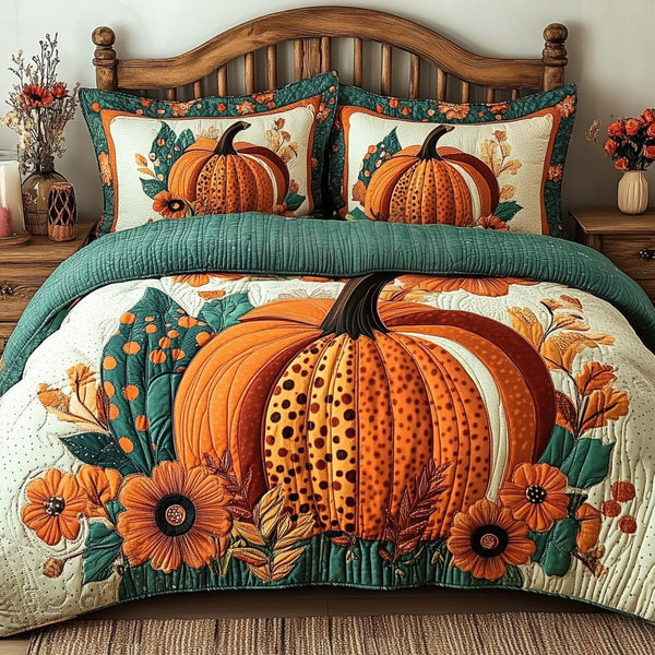 Maple Haven quilted 3-piece bedding set on a made bed with two matching pillow shams