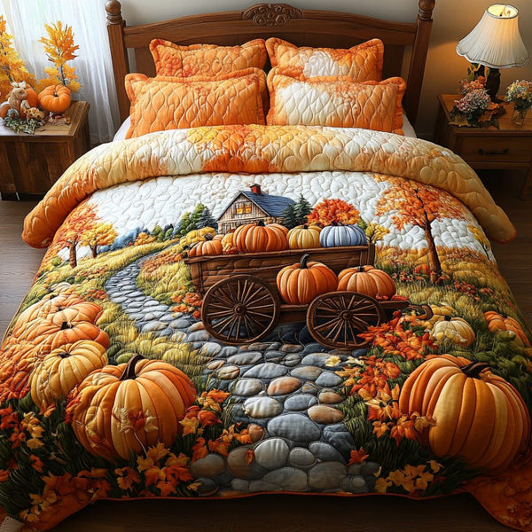 Maple Hollow quilted 3-piece bedding set on a made bed with two matching pillow shams