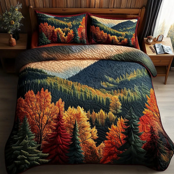 Maple Horizon quilted 3-piece bedding set on a made bed with two matching pillow shams