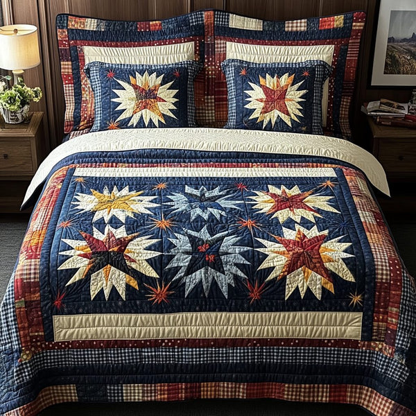 Maple Radiance quilted 3-piece bedding set on a made bed with two matching pillow shams