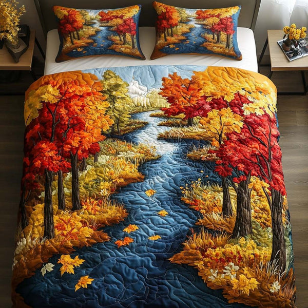 Maple Serenity quilted 3-piece bedding set on a made bed with two matching pillow shams