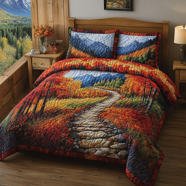 Maple Serenity quilted 3-piece bedding set on a made bed with two matching pillow shams