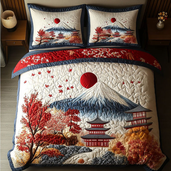 Maple Tranquility quilted 3-piece bedding set on a made bed with two matching pillow shams