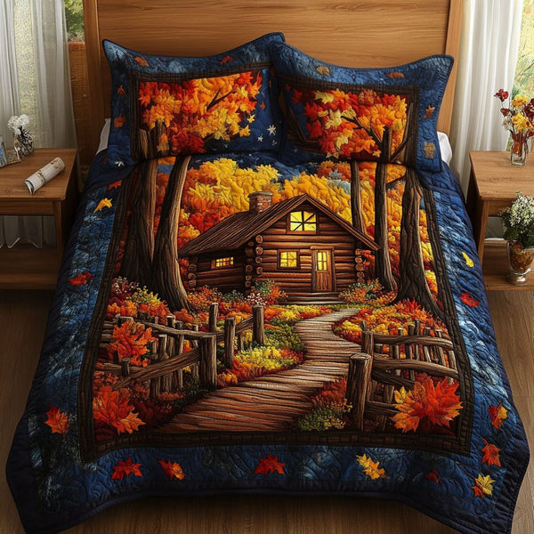 Maple Walk quilted 3-piece bedding set on a made bed with two matching pillow shams