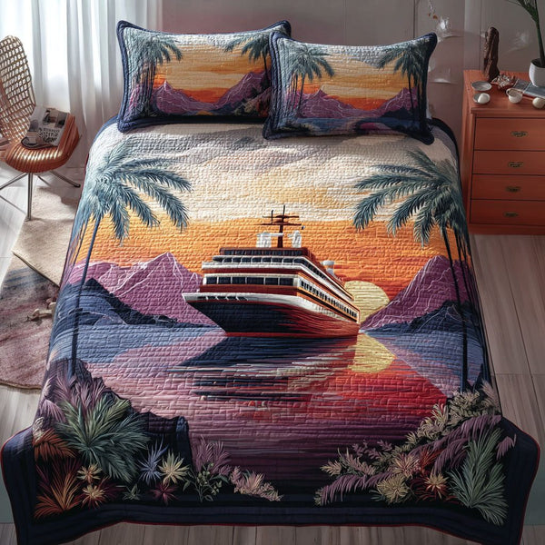 Maritime Majesty quilted 3-piece bedding set on a made bed with two matching pillow shams