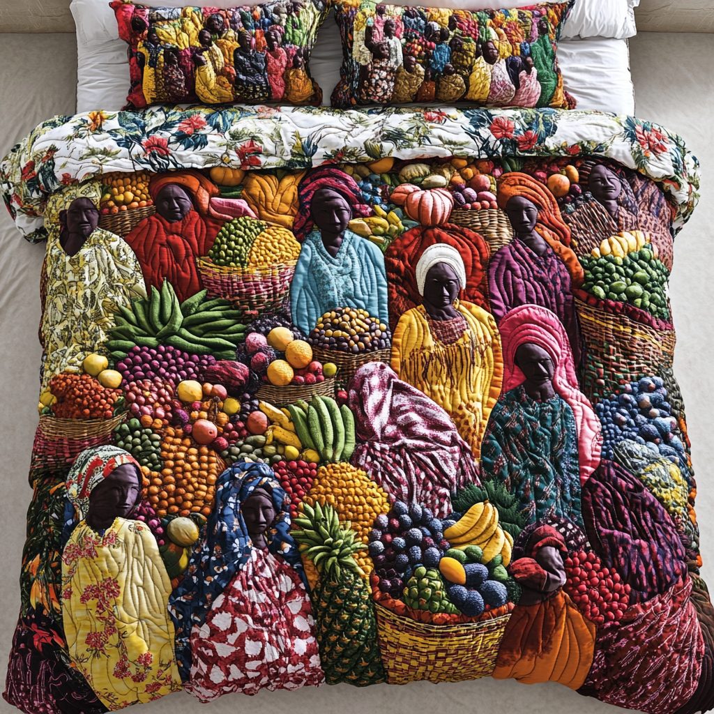 Market Essence quilted 3-piece bedding set on a made bed with two matching pillow shams