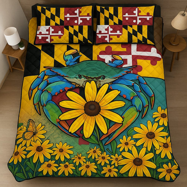 Maryland Colors quilted 3-piece bedding set on a made bed with two matching pillow shams