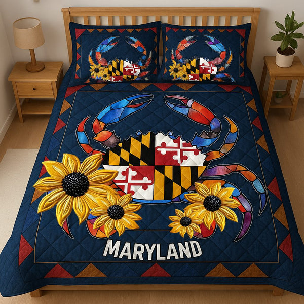 Maryland Glory quilted 3-piece bedding set on a made bed with two matching pillow shams