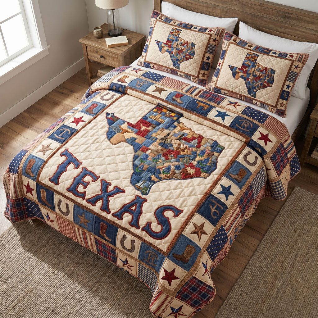 Maverick Spirit quilted 3-piece bedding set on a made bed with two matching pillow shams