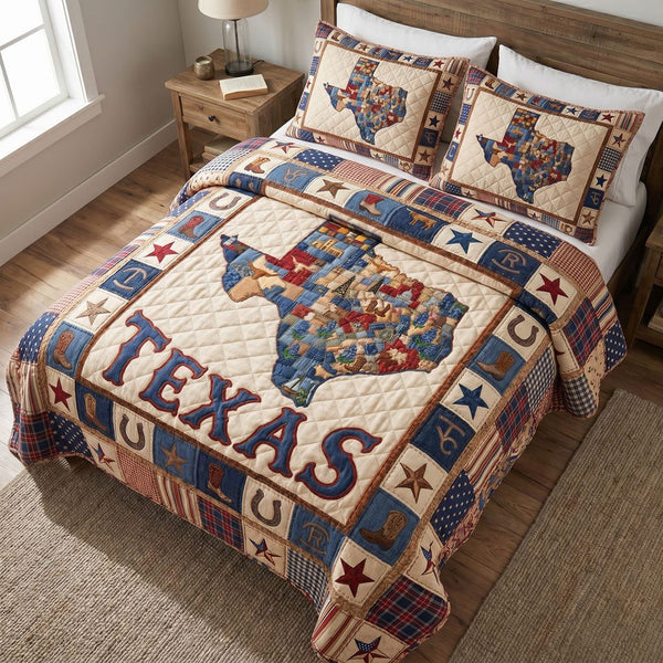 Maverick Spirit quilted 3-piece bedding set on a made bed with two matching pillow shams
