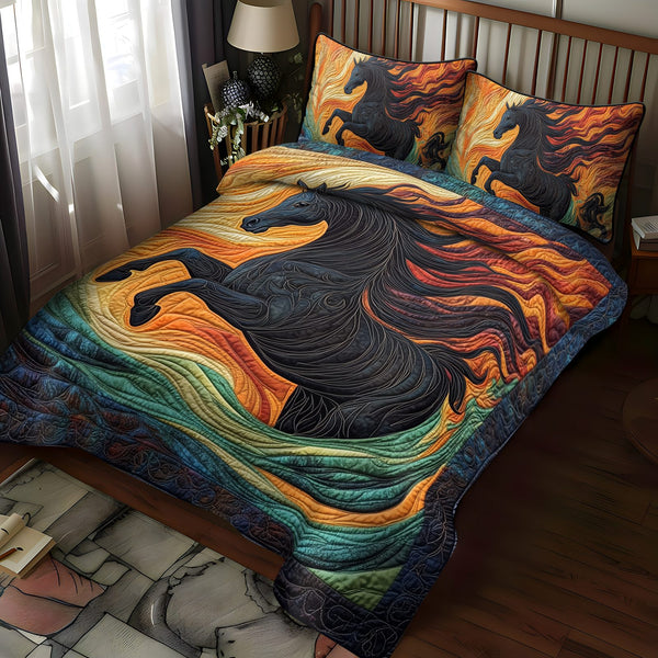 Meadow Breeze quilted 3-piece bedding set on a made bed with two matching pillow shams