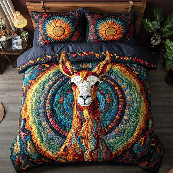 Meadow Gaze quilted 3-piece bedding set on a made bed with two matching pillow shams