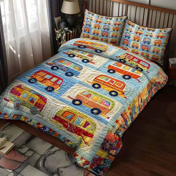 Meadow Hideaway quilted 3-piece bedding set on a made bed with two matching pillow shams