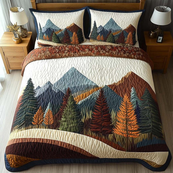 Meadow Hollow quilted 3-piece bedding set on a made bed with two matching pillow shams