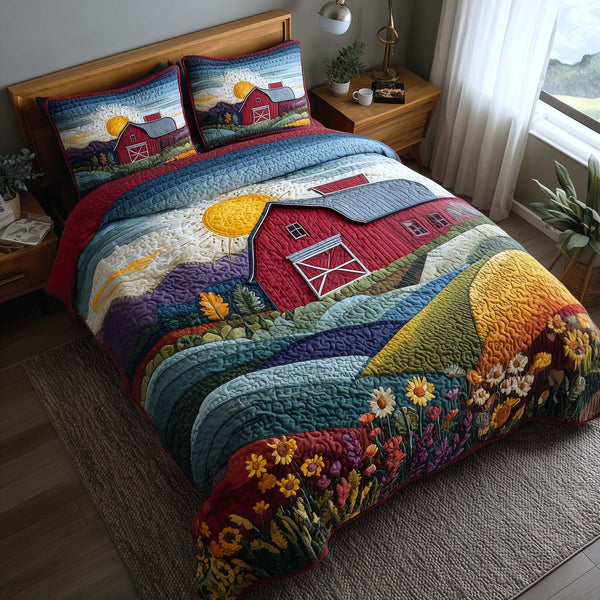 Meadow Homelife quilted 3-piece bedding set on a made bed with two matching pillow shams
