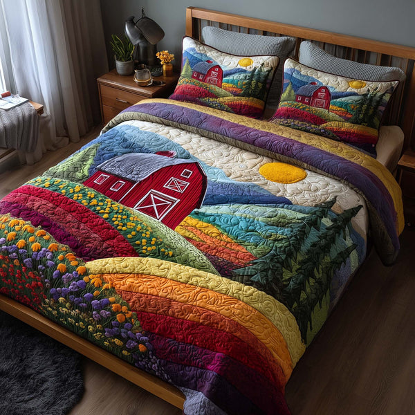 Meadow Homelife quilted 3-piece bedding set on a made bed with two matching pillow shams