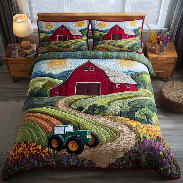 Meadow Homelife quilted 3-piece bedding set on a made bed with two matching pillow shams