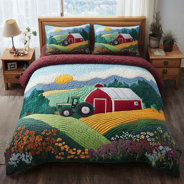Meadow Homelife quilted 3-piece bedding set on a made bed with two matching pillow shams