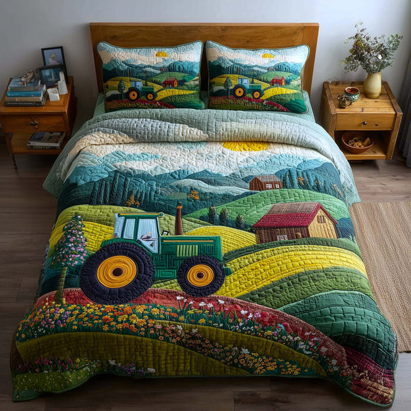 Meadow Homelife quilted 3-piece bedding set on a made bed with two matching pillow shams