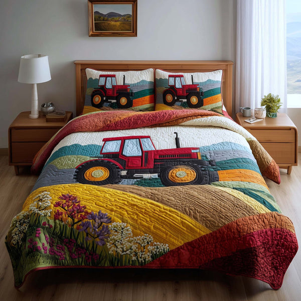 Meadow Homelife quilted 3-piece bedding set on a made bed with two matching pillow shams