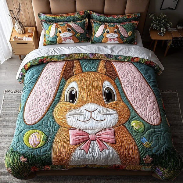 Meadow Jumper quilted 3-piece bedding set on a made bed with two matching pillow shams
