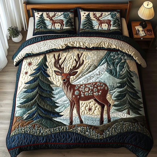 Meadow Keeper quilted 3-piece bedding set on a made bed with two matching pillow shams