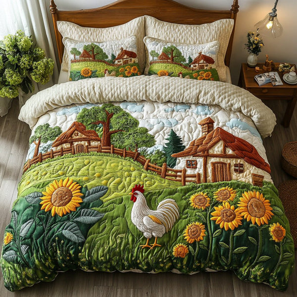 Meadow Serenity quilted 3-piece bedding set on a made bed with two matching pillow shams