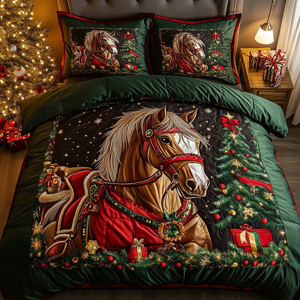 Meadow Whisper quilted 3-piece bedding set on a made bed with two matching pillow shams