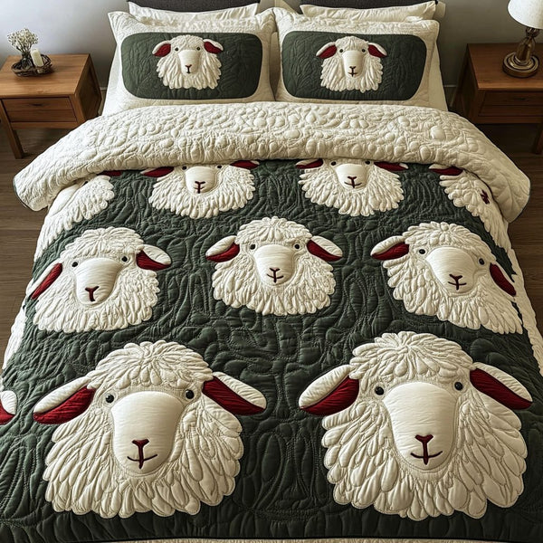 Meadow Whisper quilted 3-piece bedding set on a made bed with two matching pillow shams